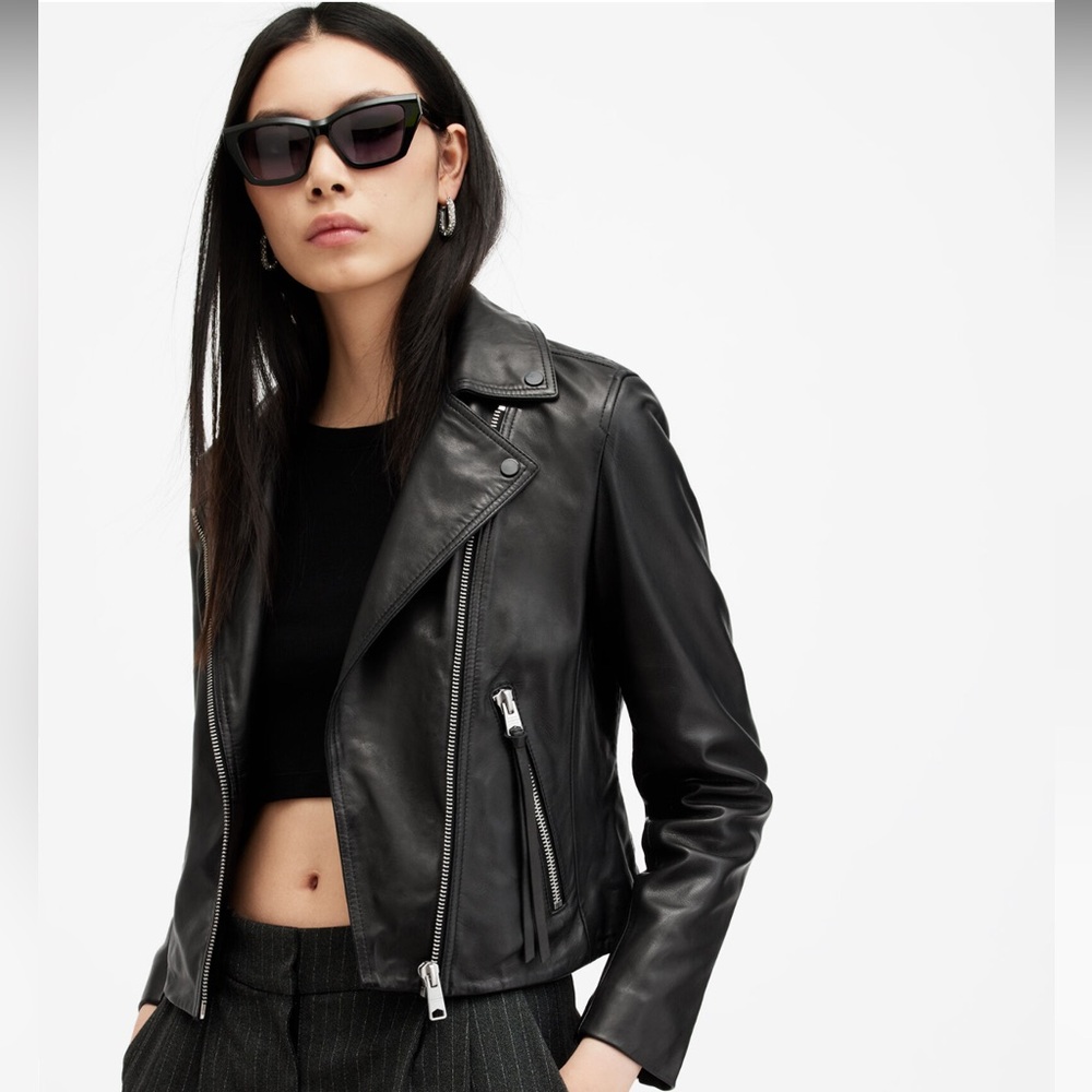 Allsaints Dalby Biker Jacket in Black/Silver